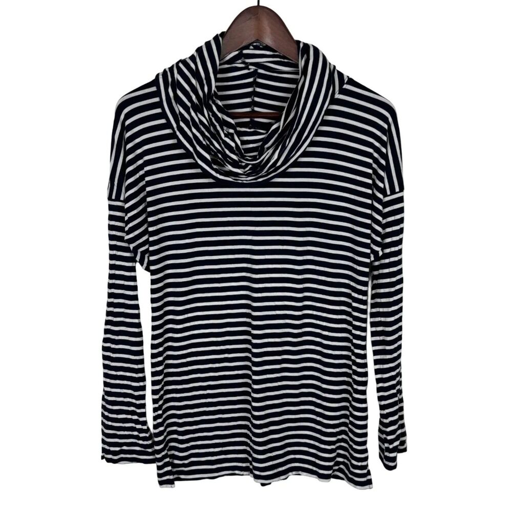Mott50 Navy White Striped Long Sleeve Cowl Neck Top Womens Medium Sun Protection